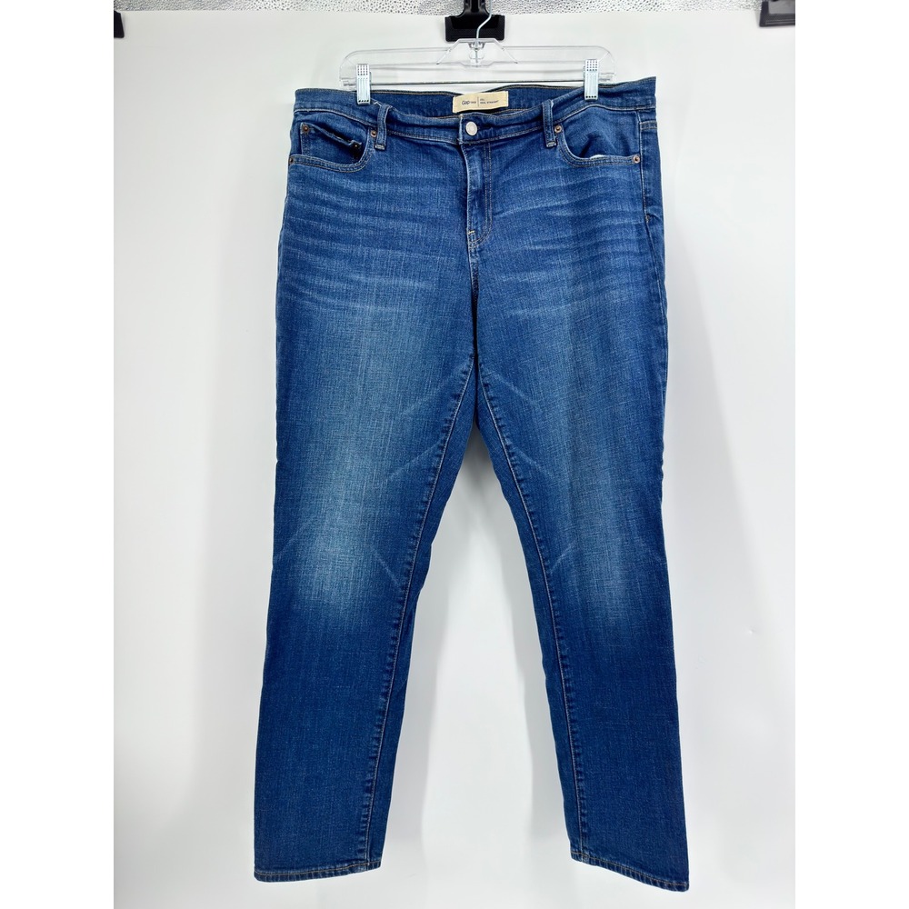 Gap 1969 Real Straight Jeans Womens 33 Long Medium Wash Blue Denim Stretch